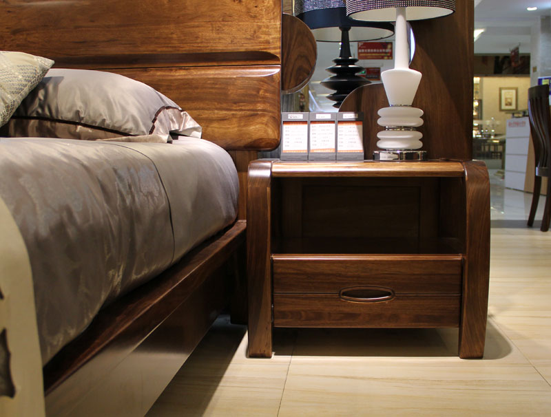 假日森林简约现代卧室中式乌金木床+2个床头柜【特价】