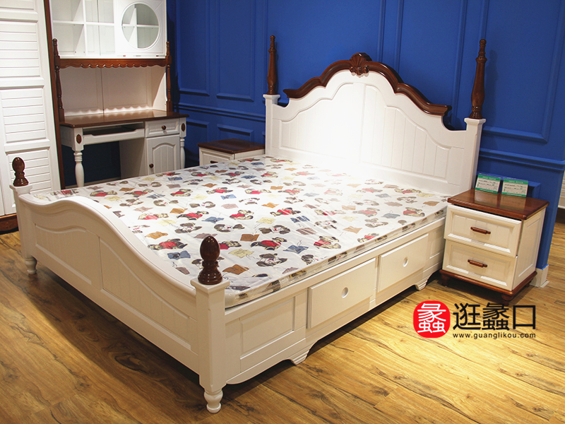 迪海庄园地中海卧室白色儿童床/床头柜