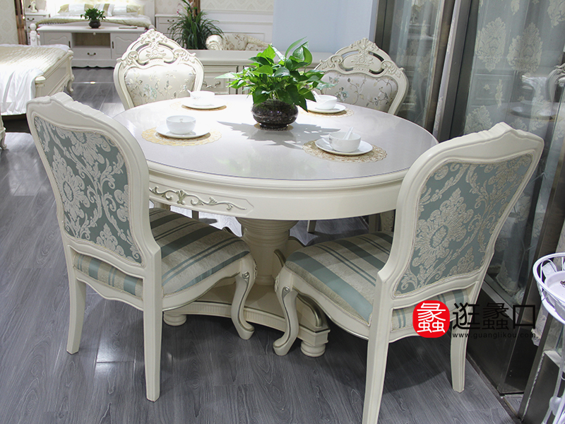 韩美舒家具欧式白色餐厅实木圆餐桌椅/餐椅