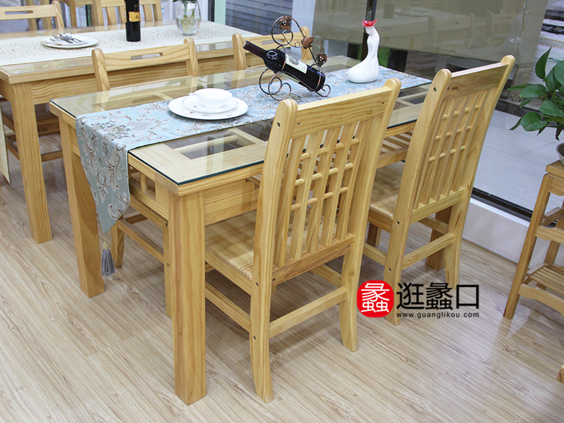 世居永升家具简约现代餐厅原木色长餐桌椅