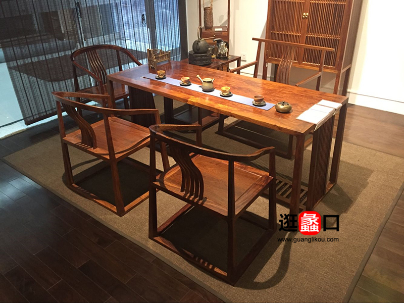 陋室茗品家具新中式餐厅红木长餐桌椅