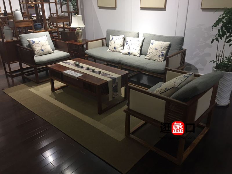 陋室茗品家具新中式红木实木沙发床三件套组合/茶几