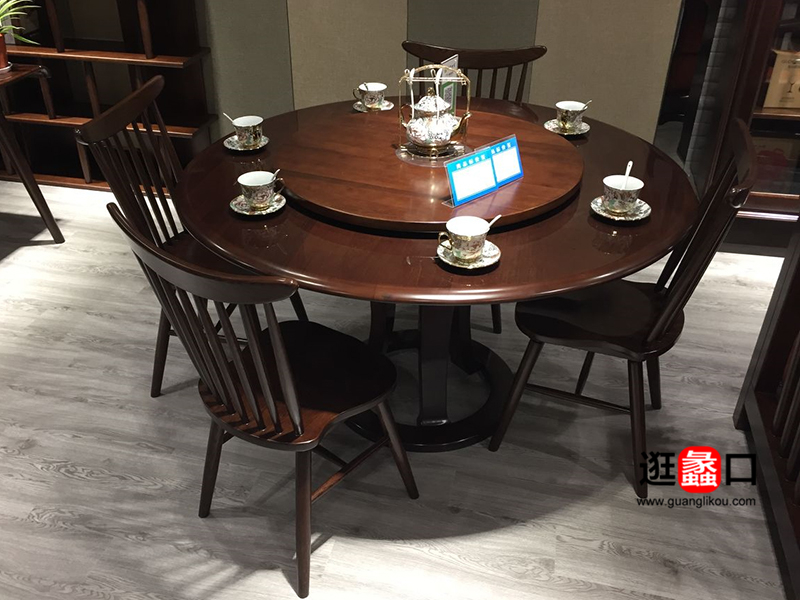 博程世家家具中式古典餐厅实木圆餐桌椅