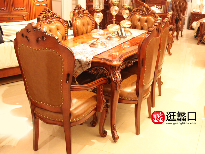宫爵一号家具欧式餐厅深色实木长餐桌椅/餐椅
