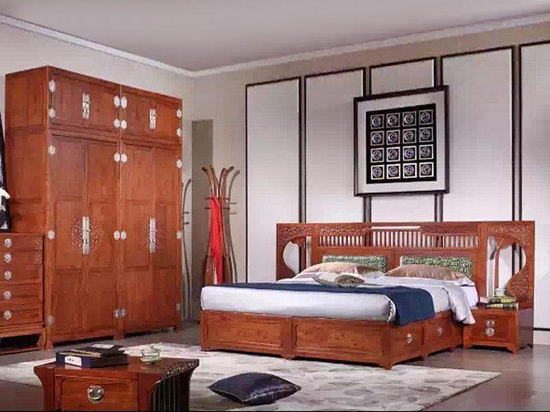 和禾新中式家具新中式 苏作卧室红木家具刺猬紫檀双人床/床头柜