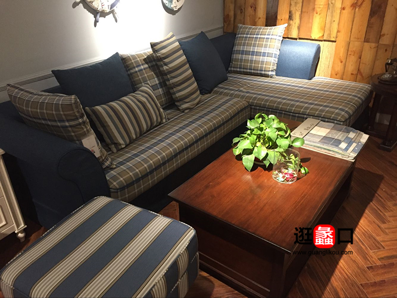 詹姆仕家具美式客厅实木布艺转角沙发组合/茶几