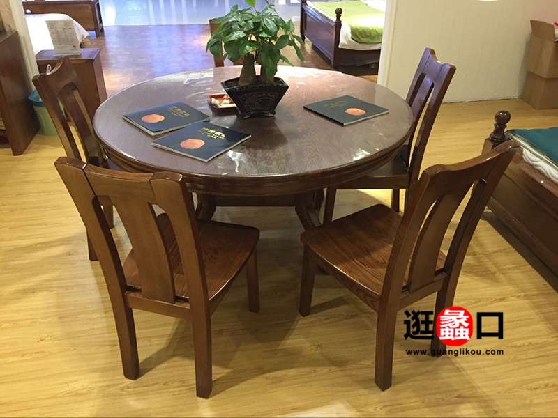开典家具中式餐厅实木圆餐桌椅（一桌六椅）