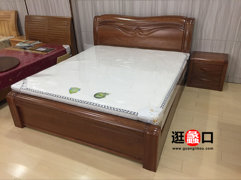 新俬路家具中式古典卧室实木双人床/床头柜