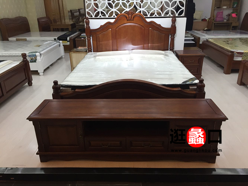 叶檀家具中式古典卧室实木床/床尾凳