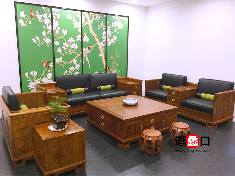 王氏红木家具中式古典客厅实木双人位/三人位/单人位沙发组合/茶几/屏风