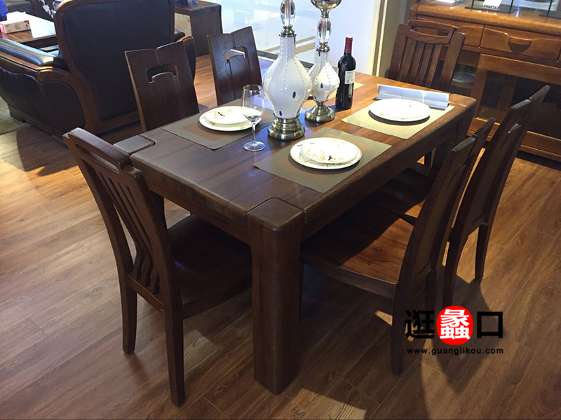 A家家居-木色天秀新中式餐厅实木餐桌椅一桌六椅