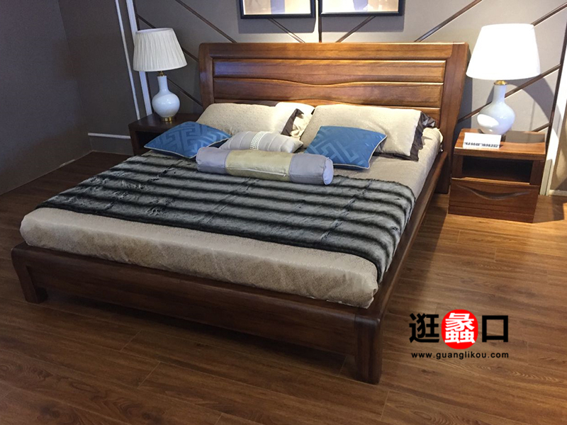 A家家居-木色天秀新中式卧室实木双人大床