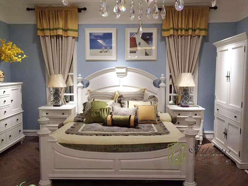 亚兰帝斯家具美式白色卧室鹅掌楸全实木双人皇后床W603 /床头柜
