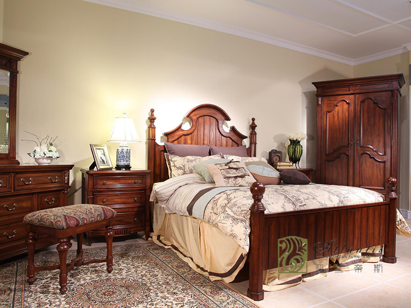 亚兰帝斯家具美式卧室全实木W613客卧床（亚兰色）、W607两门衣柜