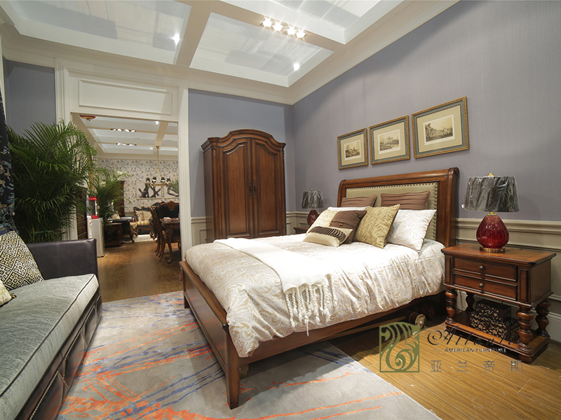 亚兰帝斯家具美式古典卧室鹅掌楸全实木W 632-3客卧床 1.5米/衣柜/床头柜
