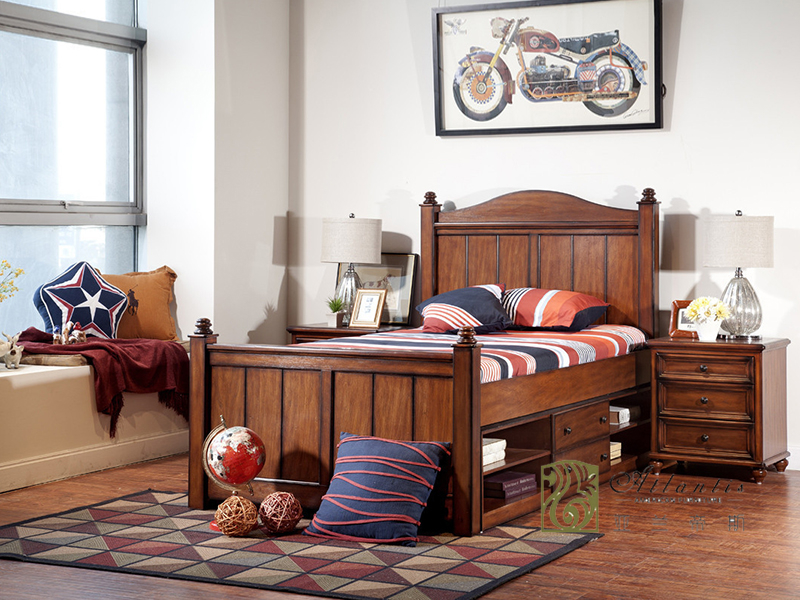 亚兰帝斯家具美式古典卧室鹅掌楸全实木W635儿童床/床头柜