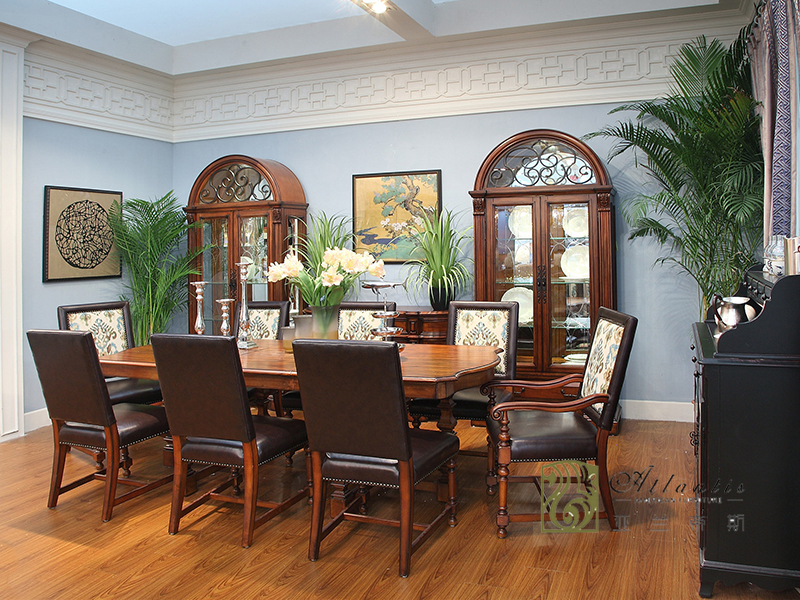 亚兰帝斯家具美式古典餐厅鹅掌楸全实木餐桌椅C3608餐桌