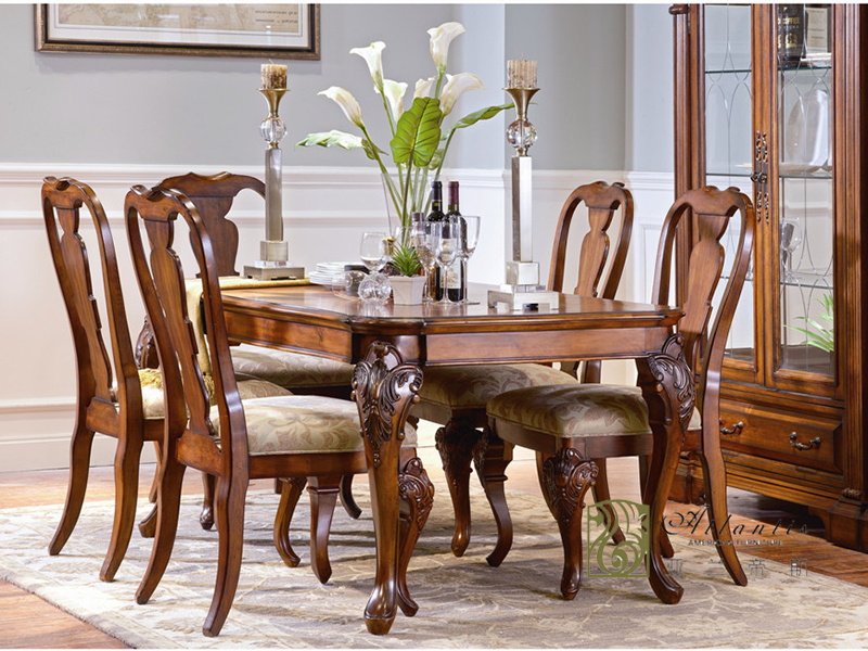 亚兰帝斯家具美式古典餐厅鹅掌楸实木餐桌椅C3604餐桌/餐椅