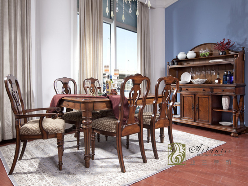 亚兰帝斯家具美式古典餐厅鹅掌楸实木餐桌椅/ C910餐桌/餐边柜
