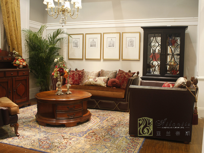 亚兰帝斯家具美式古典客厅鹅掌楸全实木水性漆K4758沙发/茶几