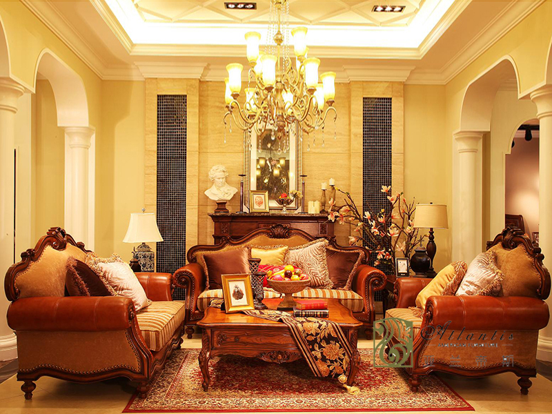 亚兰帝斯家具美式古典客厅鹅掌楸全实木水性漆双人位/三人位/单人位K3702皮沙发