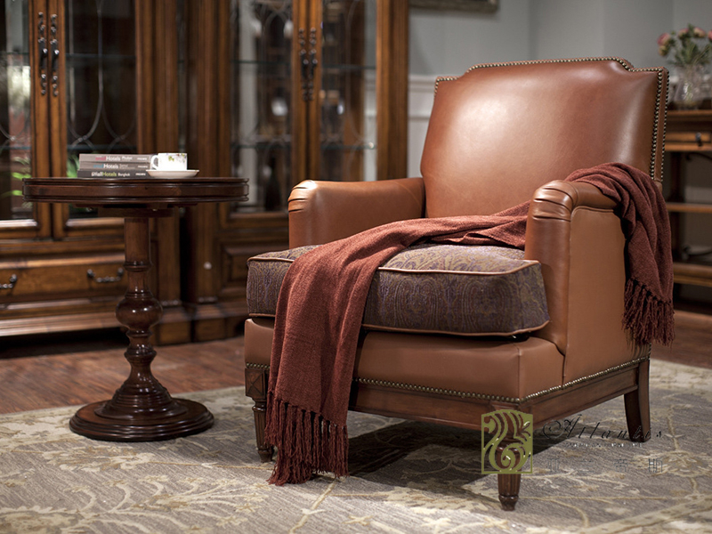 亚兰帝斯家具美式古典客厅鹅掌楸全实木水性漆K3526休闲椅