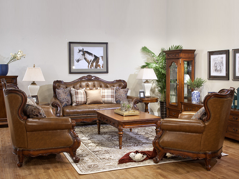 亚兰帝斯家具美式古典客厅鹅掌楸全实木水性漆三人位/双人位/单人位K4725沙发/茶几