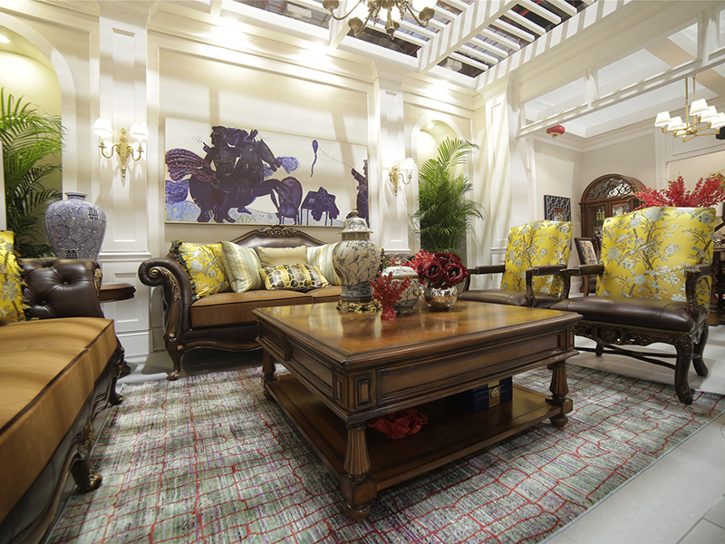 亚兰帝斯家具美式古典客厅鹅掌楸全实木水性漆双人位/三人位/单人位K 4756皮沙发/茶几