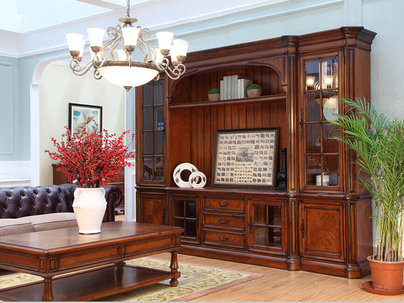 亚兰帝斯家具美式古典客厅鹅掌楸全实木水性漆K5266组合厅柜/电视柜
