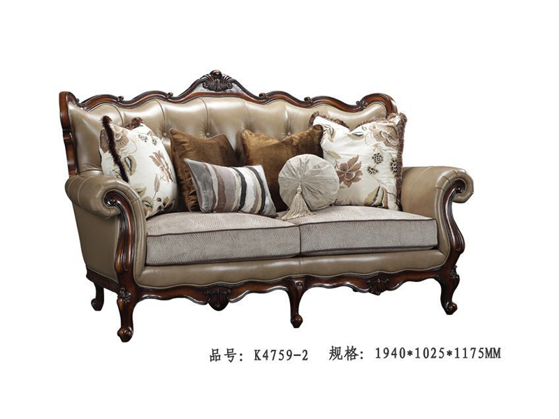 亚兰帝斯家具美式古典客厅鹅掌楸全实木水性漆双人位/三人位/三人位皮沙发K4759