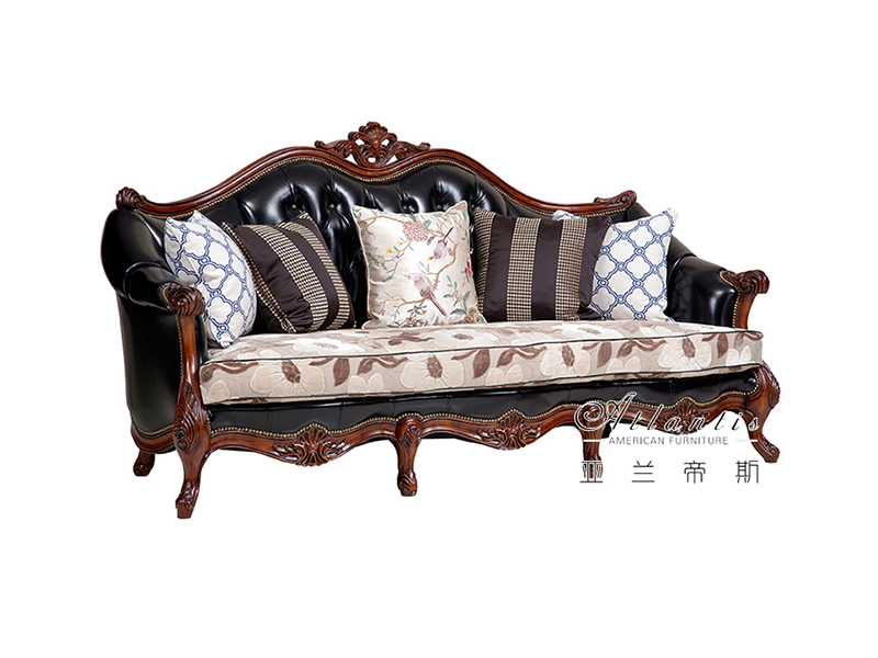 亚兰帝斯家具美式古典客厅鹅掌楸全实木水性漆K4705-3 三人位沙发