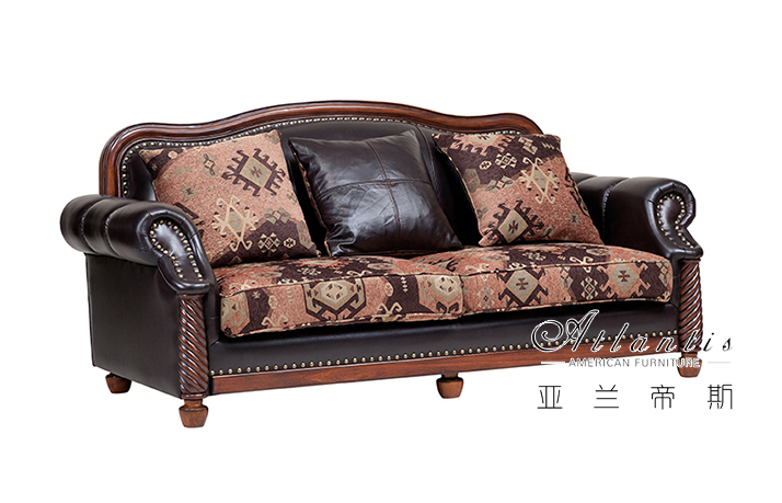 亚兰帝斯家具美式古典客厅鹅掌楸全实木水性漆K3718-3三人位沙发/双人位/单人位沙发组合/茶几