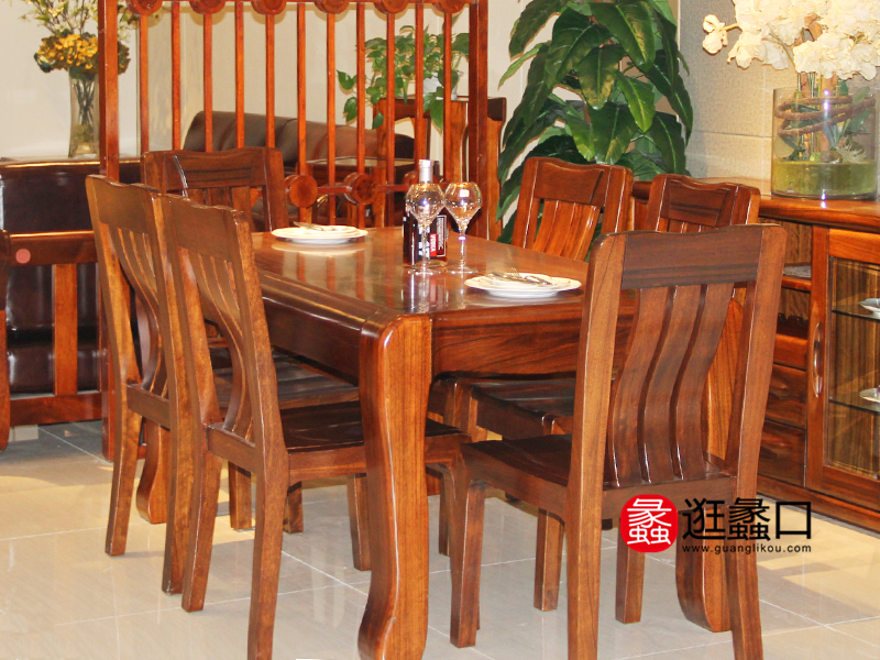 艺嘉聚家具中式餐厅实木餐桌椅（一桌六椅）