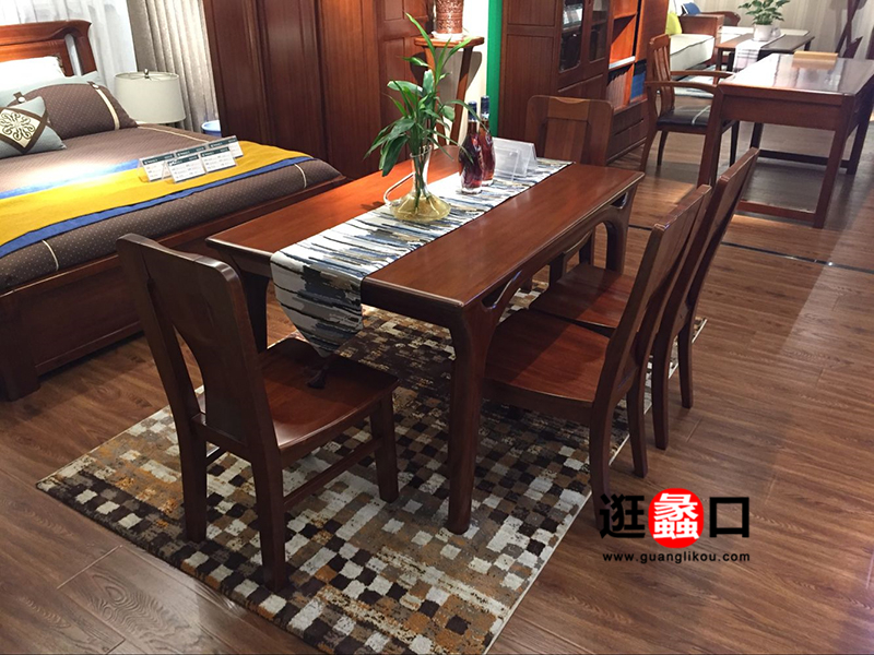 御楸林家具中式古典餐厅实木餐桌椅（一桌六椅）