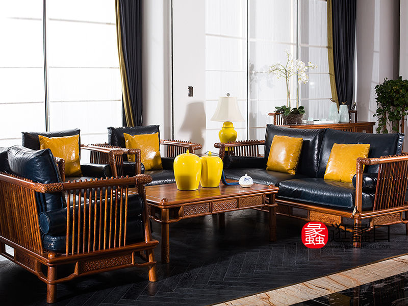 苏梨家具新中式客厅红木双人位+单人位+三人位沙发/茶几