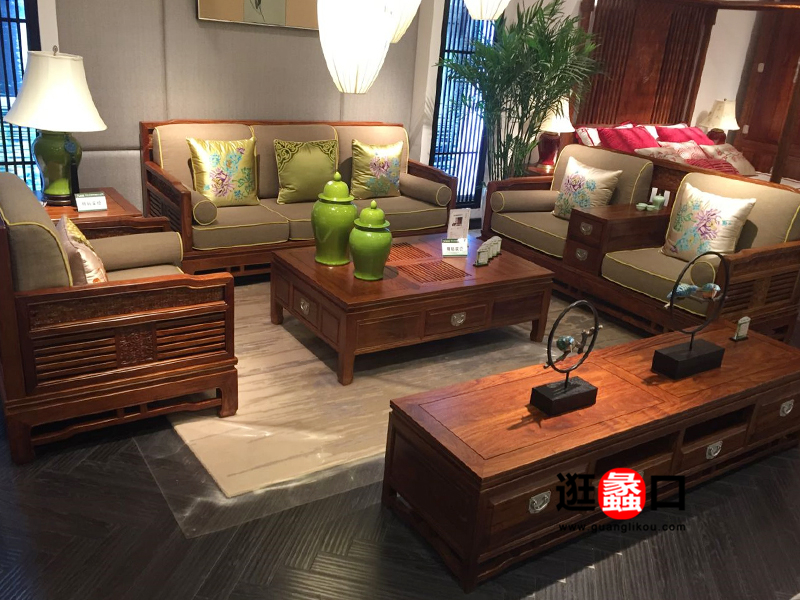 柏逸轩家具中式古典客厅实木双人位/三人位/单人位沙发