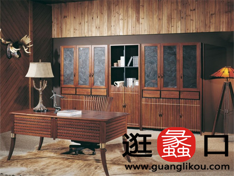酷玛家具中式古典书房 书桌椅+书柜