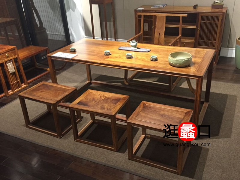 陋室茗品家具新中式餐厅红木功夫实木茶桌椅组合