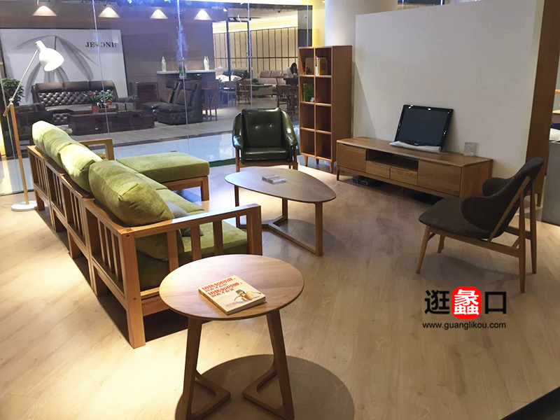 安斯利家具简约现代（北欧）客厅三人位实木框架布艺软靠沙发组合/茶几