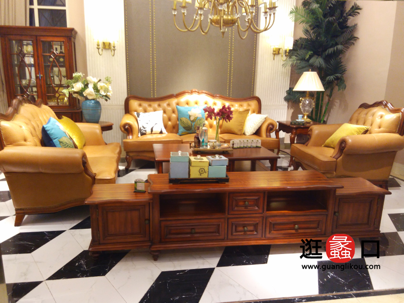 优优美品家具美式客厅实木沙发