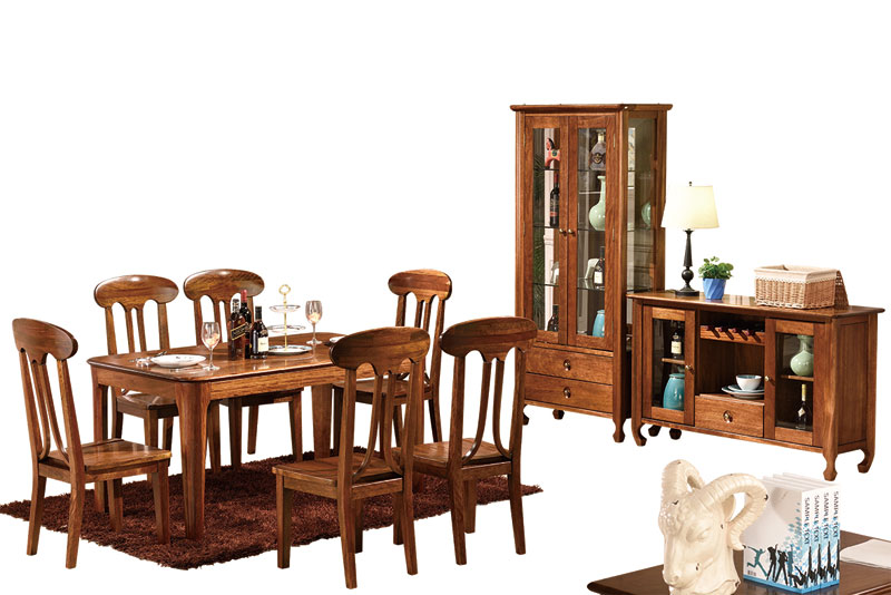 木杩家具北欧风格餐厅家具一桌六椅实木餐桌椅