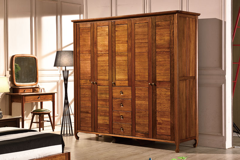木杩家具北欧风格卧室家具纯实木五门衣柜