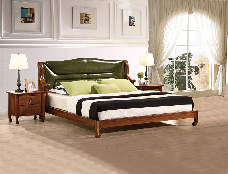 木杩家具北欧风格卧室家具纯实木真皮双人大床