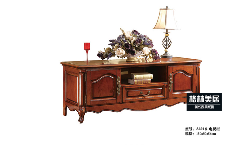 格林美居家具 美式卧室纯实木红橡木电视机柜