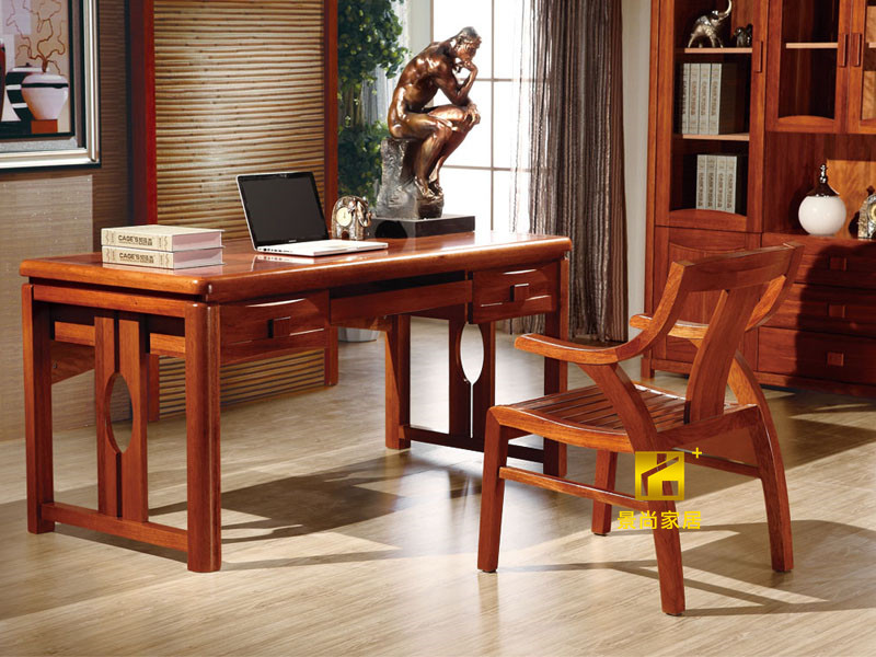 景尚家具新中式海棠木书房书桌椅