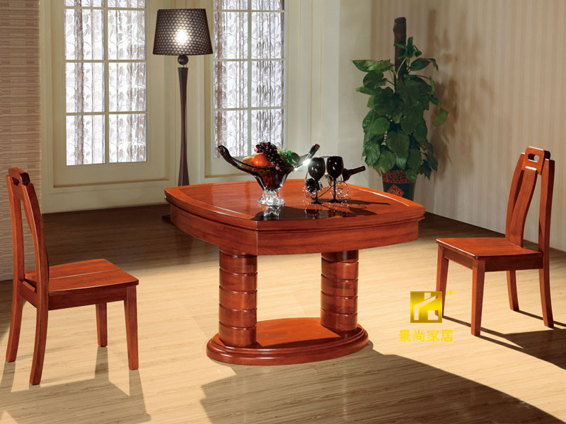 景尚家具新中式海棠木餐厅餐桌椅椭圆多用台