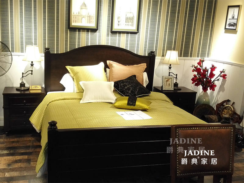 90空间家具·爵典家居 美式经典卧室实木双人床/床头柜