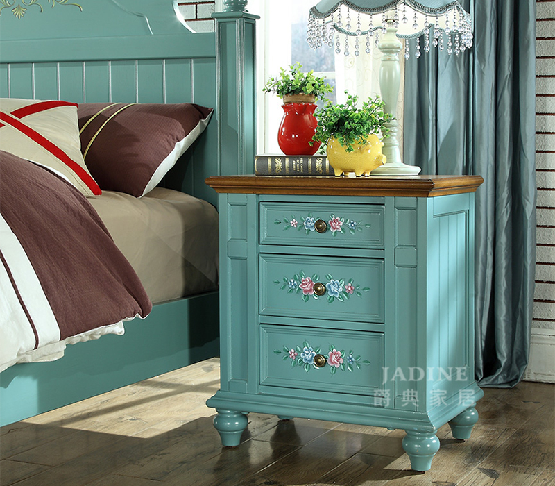 90空间家具·爵典家居 美式蓝色卧室实木床头柜