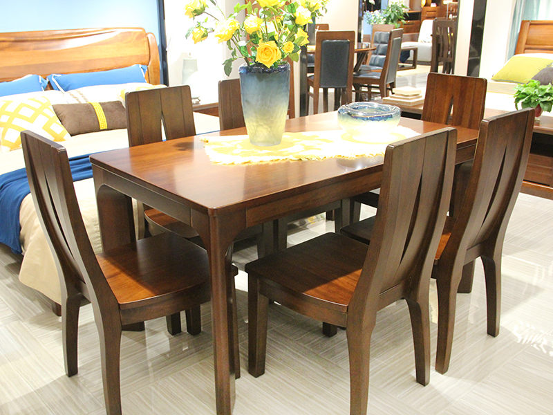 和木之家家具 现代餐厅金丝玫瑰木实木餐桌椅（一桌六椅）