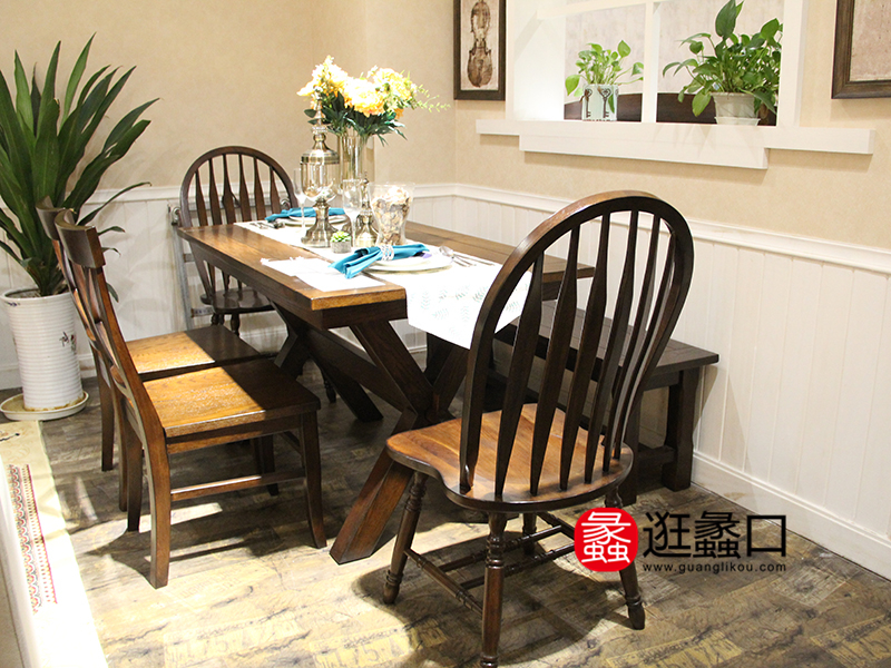 U-LINEHOME美式餐厅红橡木实木餐桌椅（一桌六椅）